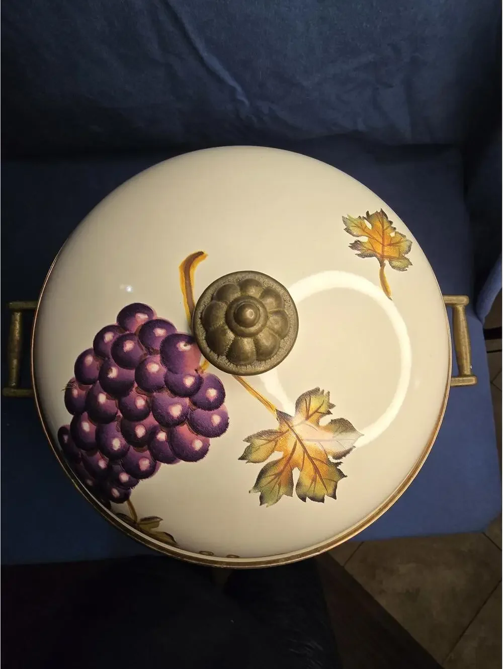 Vintage Porcelain Casserole Brass Handles Villa Grande Tabletops Unlimited